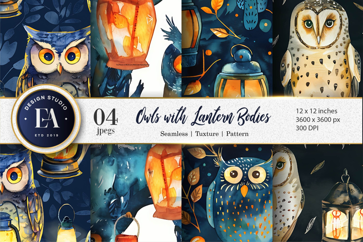 Owls with Lantern Bodies Seamless Digital Paper