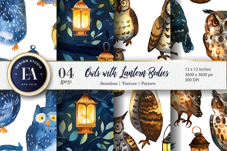 Owls with Lantern Bodies Seamless Digital Paper