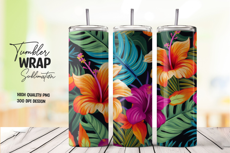 Pink Hibiscus Leaves 20oz Tumbler Wrap Sublimation