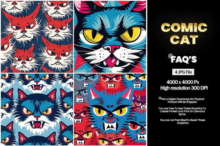 Comic Cat Square Coaster - 04 Variations