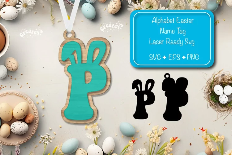 Alphabet Letter P Easter basket tags Easter tag Laser Cut
