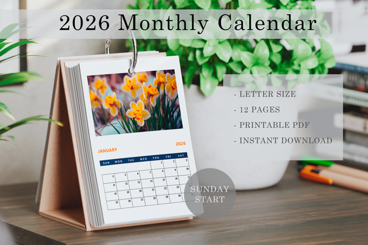 2026 Floral Monthly Printable Photo Calendar PDF Files