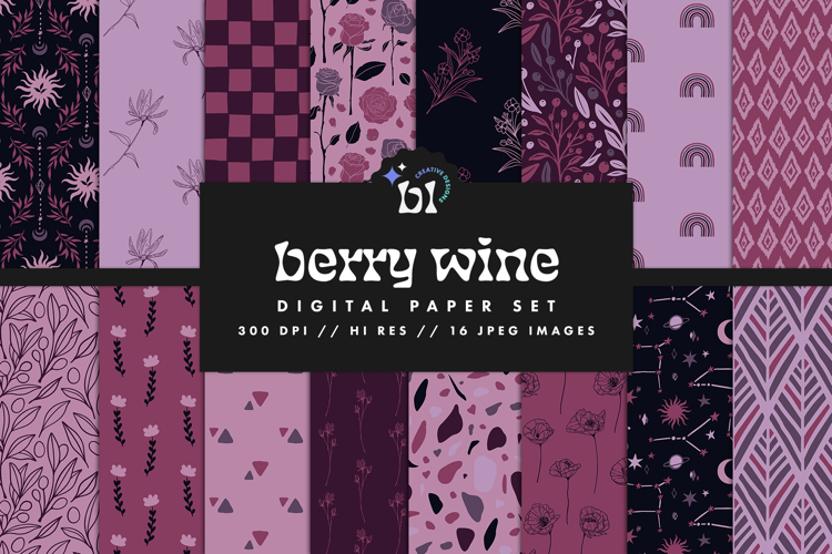 16 Berry Wine Seamless Patterns