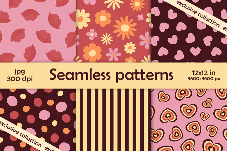 Valentine's Day Seamless Patterns, Love Digital Paper JPG example image 1