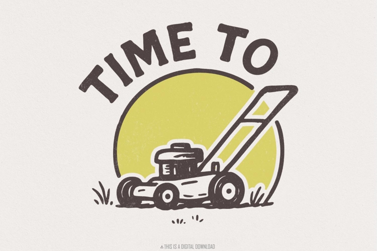 Time To Mow PNG, Lawn Mower Retro Design, Grass Cutting
