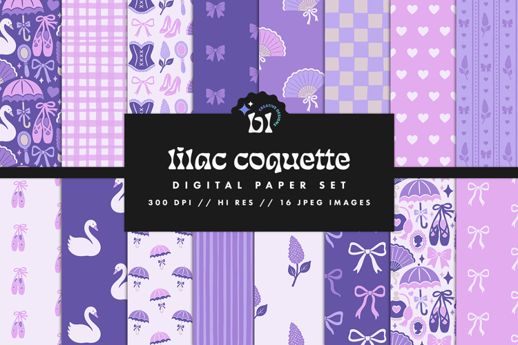 Lilac Coquette Seamless Patterns - 16 JPEG Patterns