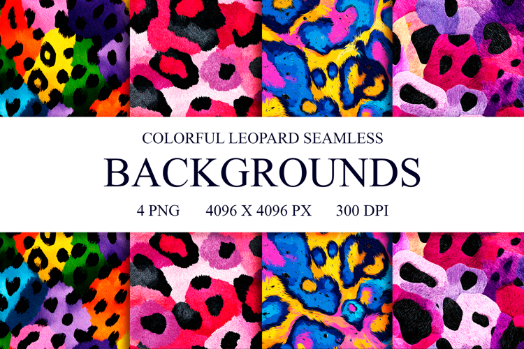 Colorful Leopard Seamless Patterns, Digital Paper PNG