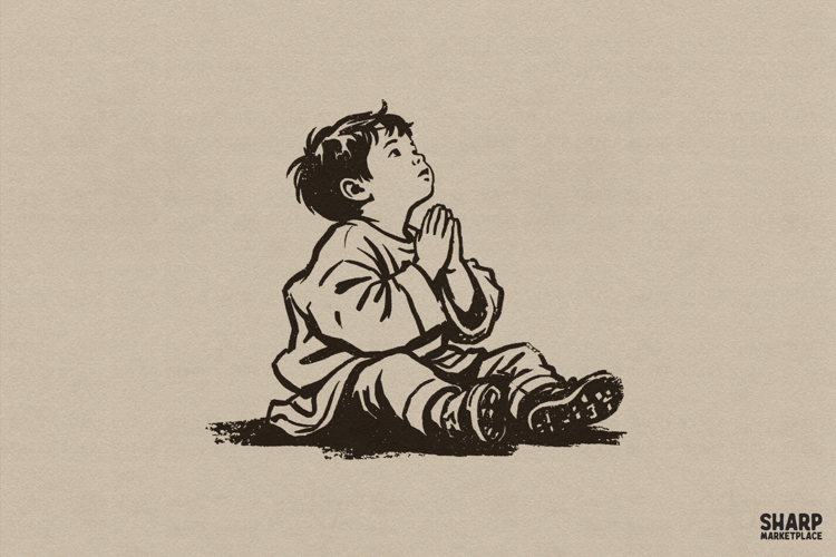 Praying Child Vintage Christian PNG For Shirt PNG, Jesus