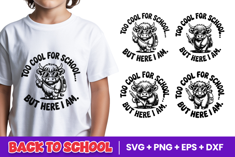 Too Cool For School Highland Cow SVG PNG
