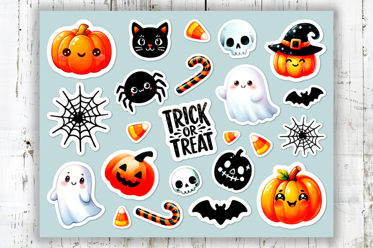 Cute Halloween Character Stickers, Digital Sticker Sheet PNG