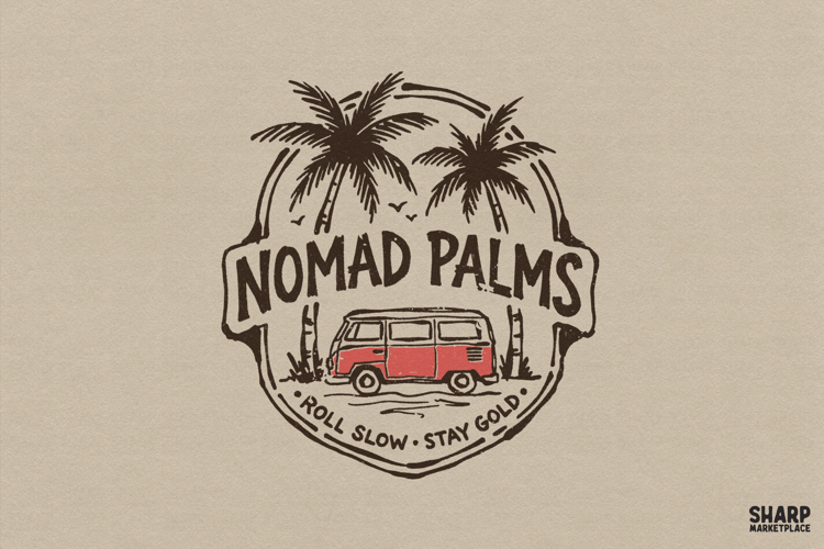 Nomad Palms Roll Slow Stay Gold Retro Van Beach Art With