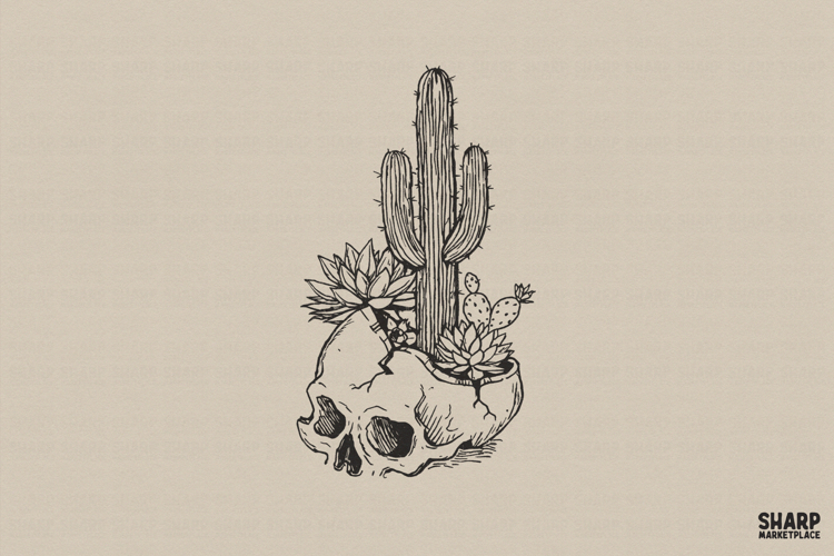Desert Skull Cactus, Western PNG, Trendy PNG, Shirt PNG,