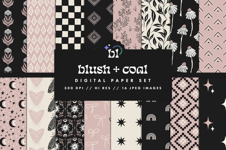 16 Blush & Coal Seamless Patterns