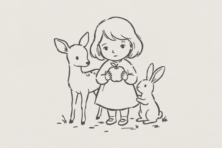 Woodland Animals PNG, Cute Girl and Deer Digital Download,