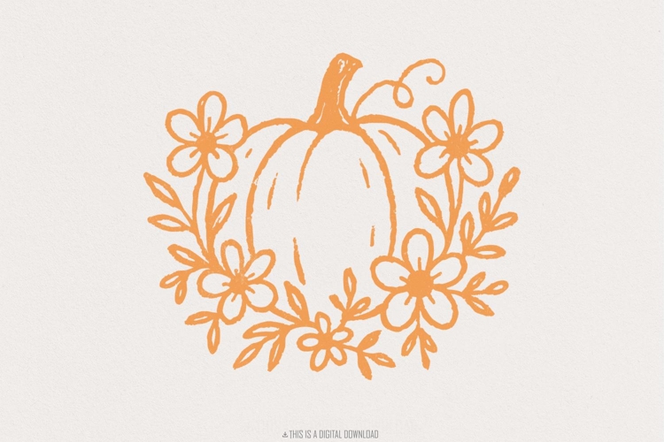 Pumpkin PNG Floral Fall Design, Autumn Digital Download,
