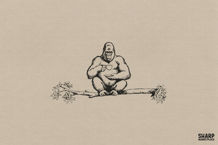 Distinguished Gorilla Sitting On A Branch Drinking Tea,