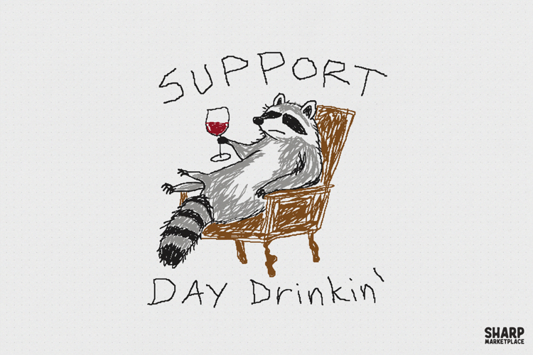 Support Day Drinkin Raccoon Chair Sketch, PNG Designs For example image 1
