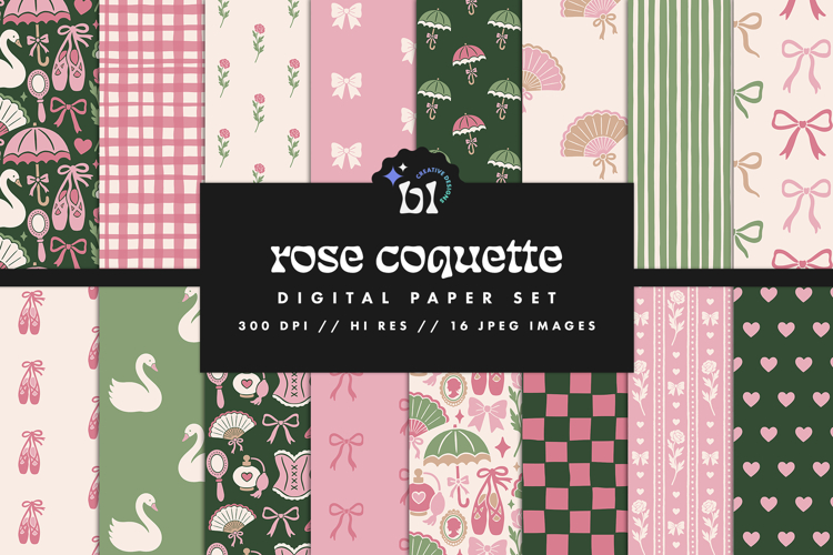 Rose Coquette Seamless Patterns - 16 JPEG Patterns