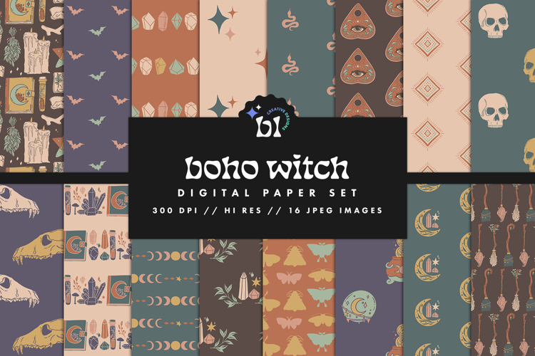 16 Boho Witch Seamless Patterns