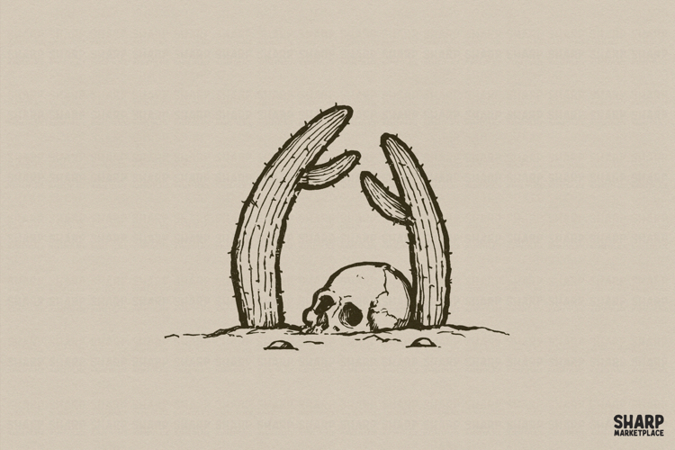 Skull Cactus Desert Scene, Halloween PNG, Western PNG,