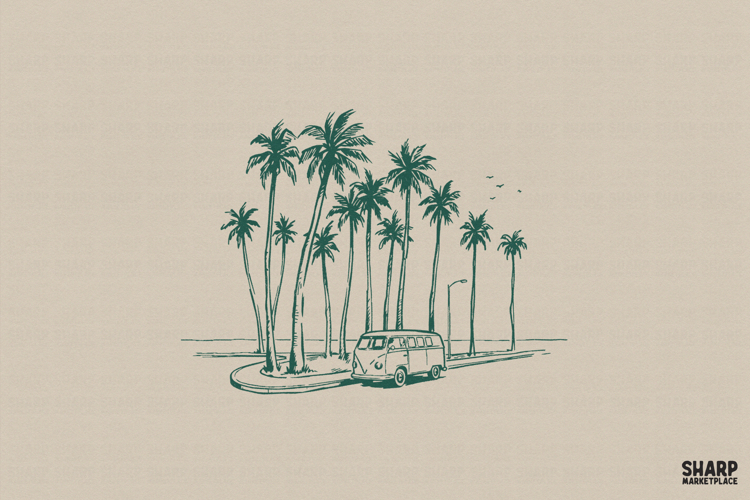 Palm Van Roadtrip PNG, Summer PNG, Trendy PNG, Beach Palm