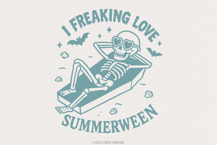 I Freaking Love Summerween PNG, Retro Skeleton Summer