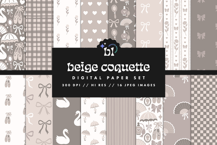 Beige Coquette Seamless Patterns - 16 JPEG Patterns