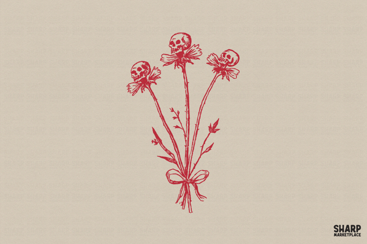 Skull Flower Bouquet PNG, Halloween PNG, Trendy PNG, Gothic