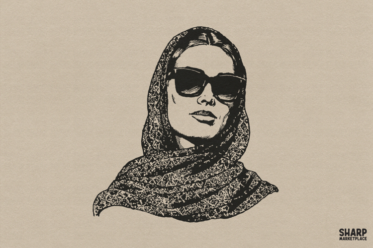 Retro Glam Woman In Headscarf And Sunglasses, Coquette PNG