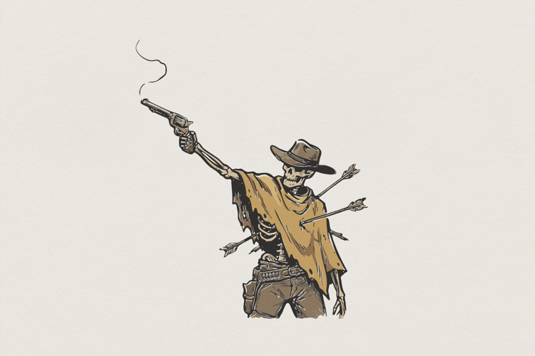 Cowboy Skeleton Western PNG, Vintage Wild West Design,