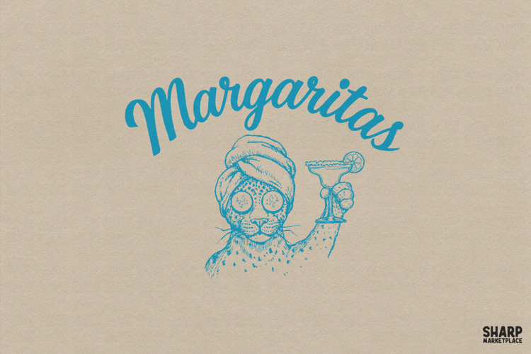 Margaritas Spa Leopard Drinking Cocktail Retro Graphic
