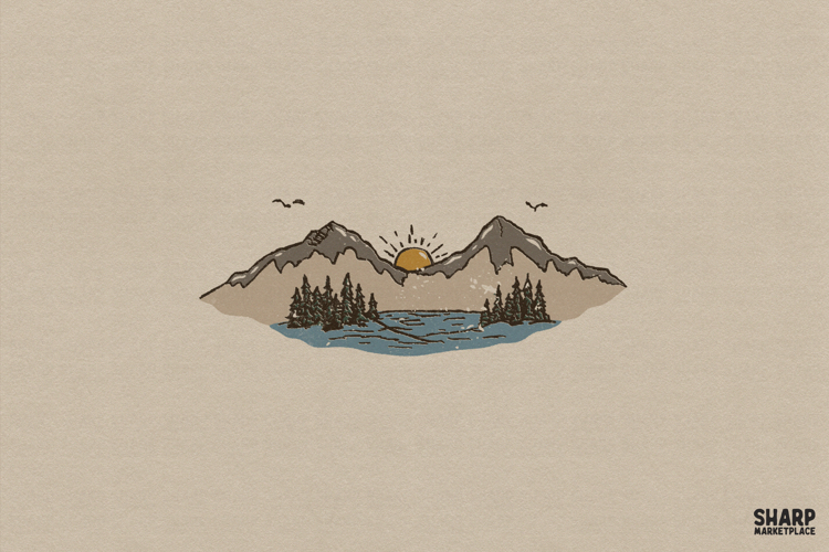 Mountain Lake Sunset Landscape, Camping PNG Nature Shirt