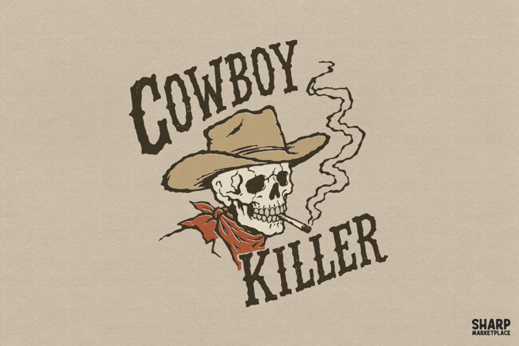 Cowboy Killer Skeleton Smokes In A Hat, Halloween PNG And