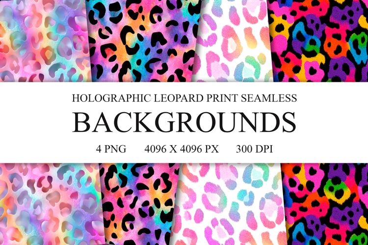 Holographic Leopard Print Seamless Patterns, 4 PNG Files