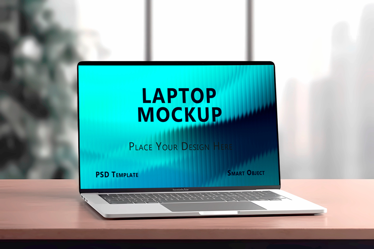 Laptop On A Desk Mockup PSD File