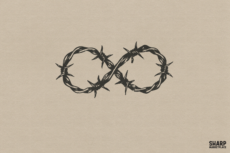 Infinite Barbed Wire Heart Illustration, Trendy PNG Edgy
