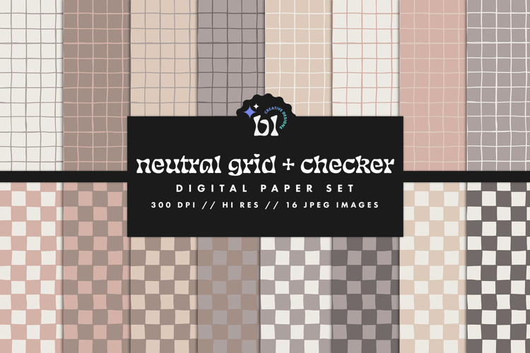 16 Neutral Grid & Checker Seamless Patterns