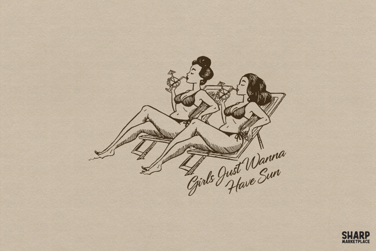 Girls Just Wanna Have Sun, Retro Women Drinking Cocktails