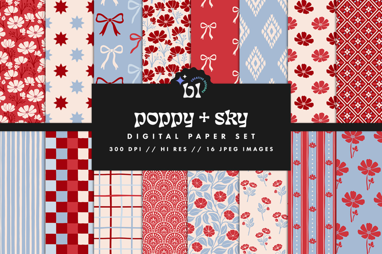 Poppy & Sky Seamless Pattern Set