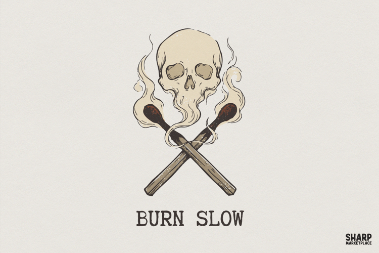Burn Slow PNG, Vintage Skull Match Design, Gothic Clipart,