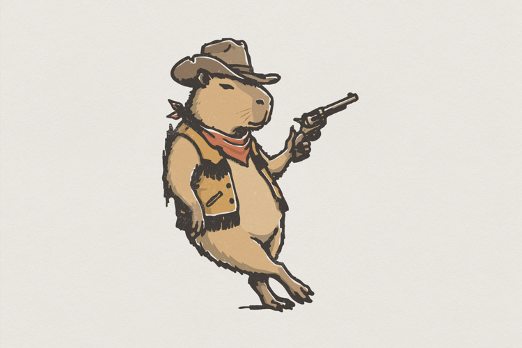 Cowboy Capybara PNG, Funny Animal Art Digital Download,