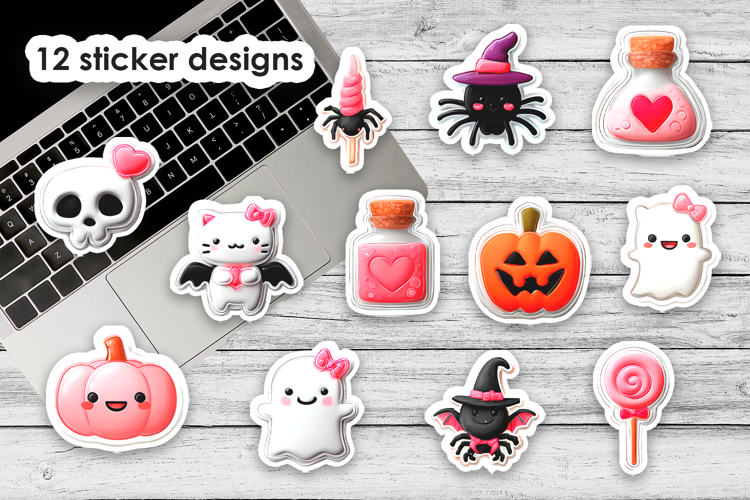 Cute Pink Halloween Printable Stickers PNG Files