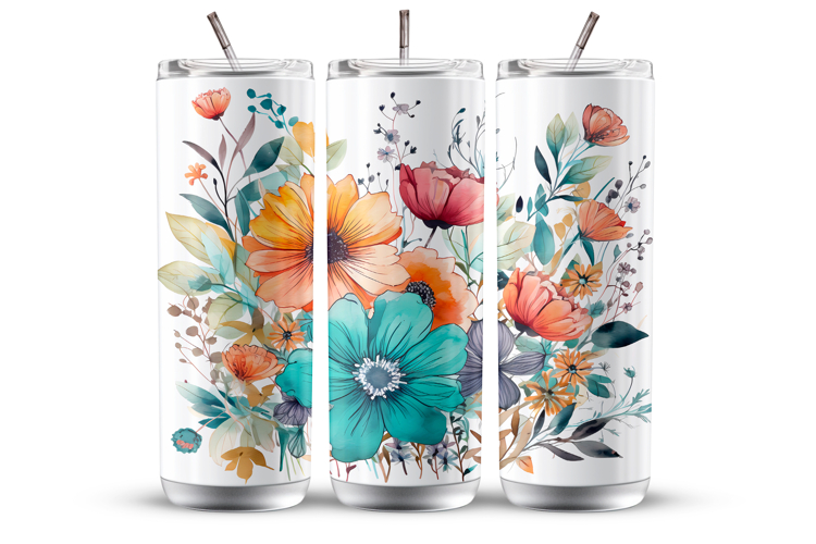 Boho Floral Tumbler Wrap 20 oz, Summer Sublimation Design