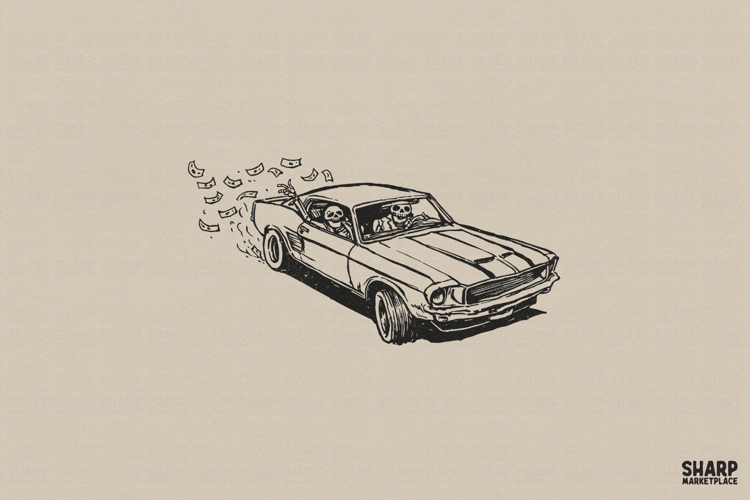 Skeleton Muscle Car PNG, Halloween PNG, Trendy PNG, Dark