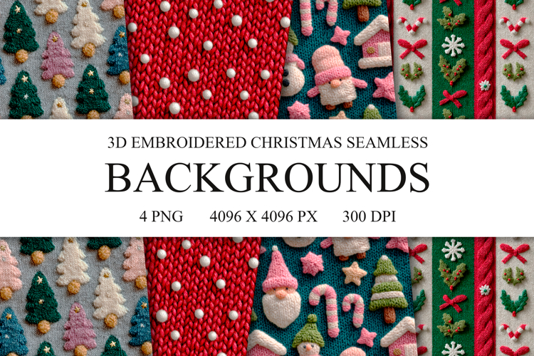Embroidered Christmas Seamless Patterns, Xmas Digital Paper