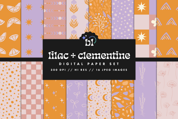 16 Lilac & Clementine Seamless Patterns