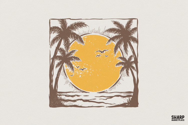 Vintage Sun PNG, Tropical Sunset Shirt Design, Palm Tree