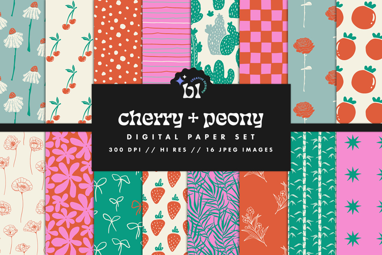16 Cherry & Peony Seamless Patterns