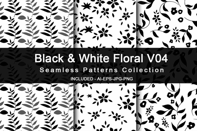 Black   White Floral V04 Seamless Patterns Collection