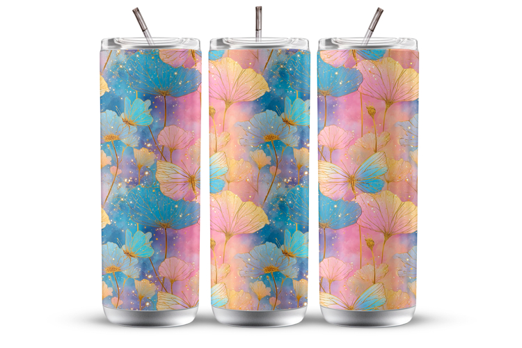 Floral Whimsical Gradient Seamless Tumbler Wrap 20 oz